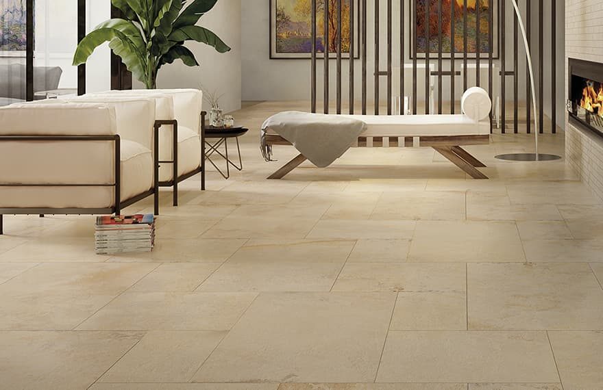 Beige stone effect tiles