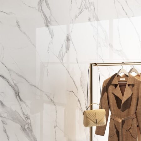 White marble look porcelain tile